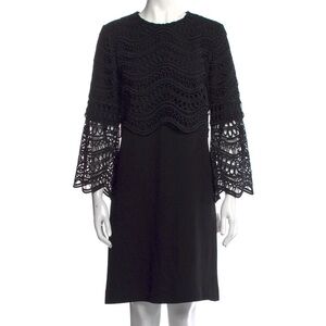 NEW Lela Rose Couture Black Dress with Lace Overlay and Sleeves